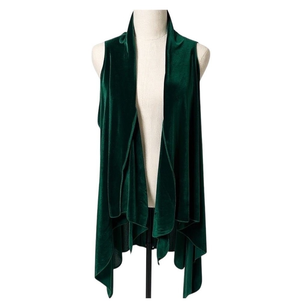 Stevie Saint John Green Velvet Waterfall Vest One Size Draped Open Front - AC